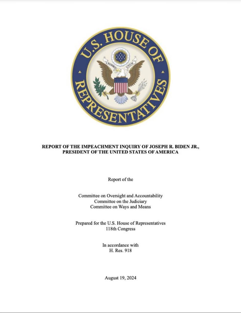 House Oversight Committee released report stating Biden has committed impeachable offenses while in office